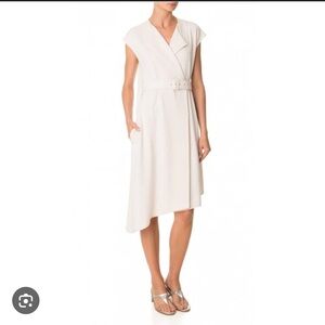 Tibi structured crepe trench dress in morro sand